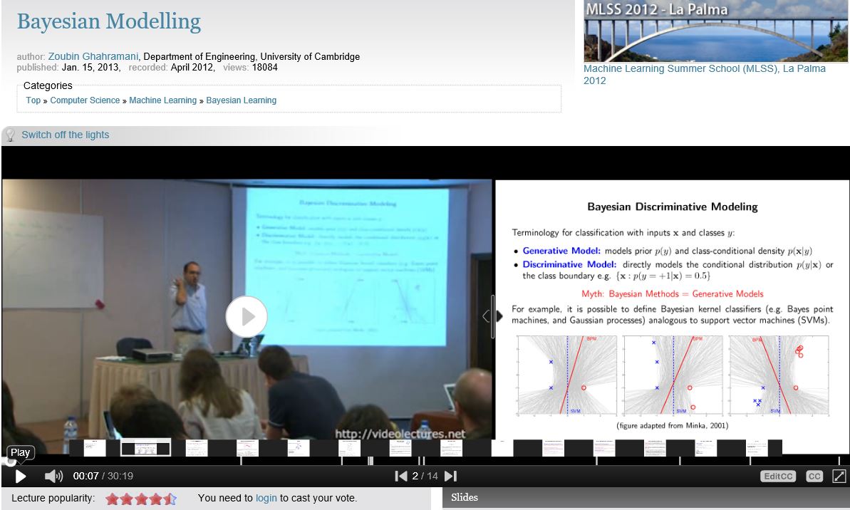 Bayesian Modelling by Zoubin Ghahramani, MLSS2012, Univ of Cambridge